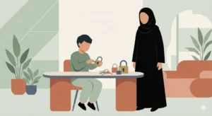 أم وطفلها الصغير يلعبان معاً لعبة البحث عن المفتاح الصحيح