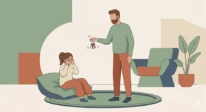 رجل يلعب مع ابنته لعبة ما هذا الصوت ومختبرة إياها بصوت المفتاح والفتاة مغمضة لعينيها